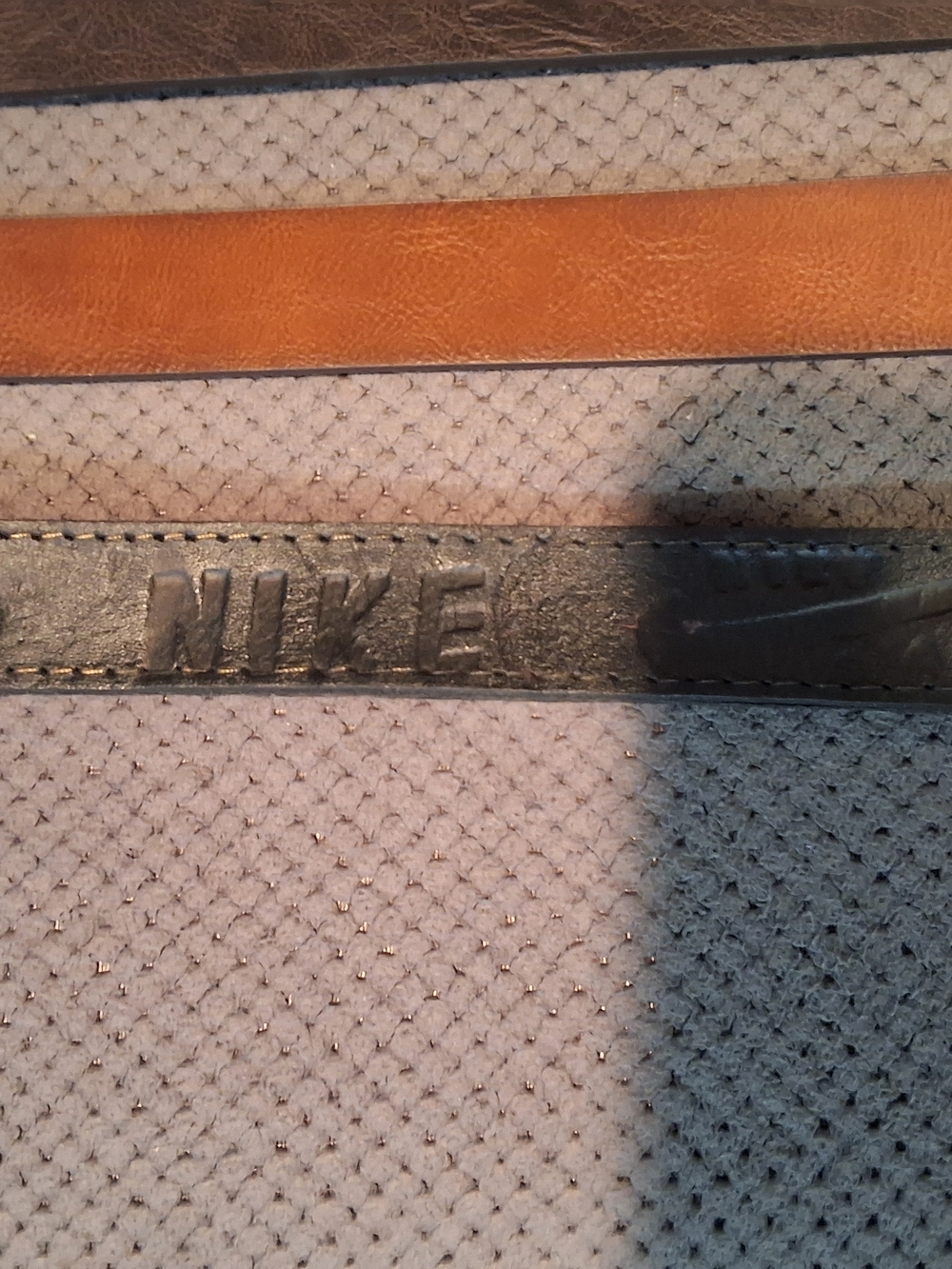 Nike Leather Strap with Embossed Logo in Black and Tan